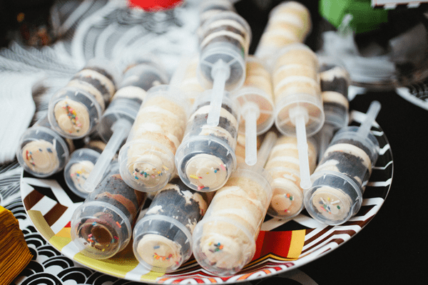 A tray with Push Up Cupcakes on it.