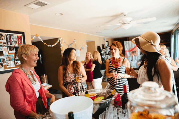 Women talking at a bridal shower. 