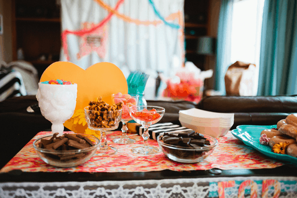 A sweets table at bridal shower. 