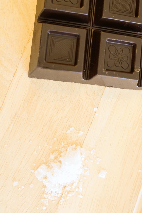 Ingredients to make chocolate sandwiches - chocolate and sea salt.