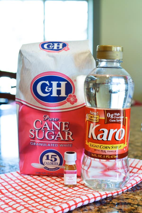 Ingredients to make cinnamon hard candy. 