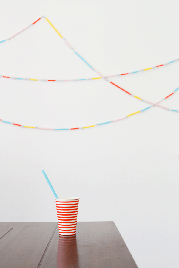 Super easy straw garland party decor