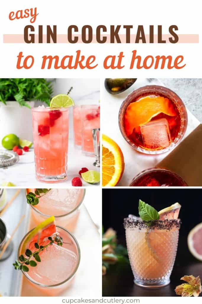 Text - Easy Gin Cocktails to make at home with 4 photos of gin drinks .