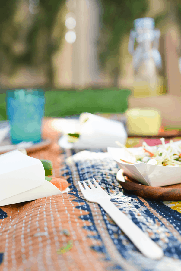 Wooden cutlery for a summer dinner outdoors. #sponsored #naturallyamazing @frenchfoods // www.cupcakesandcutlery.com