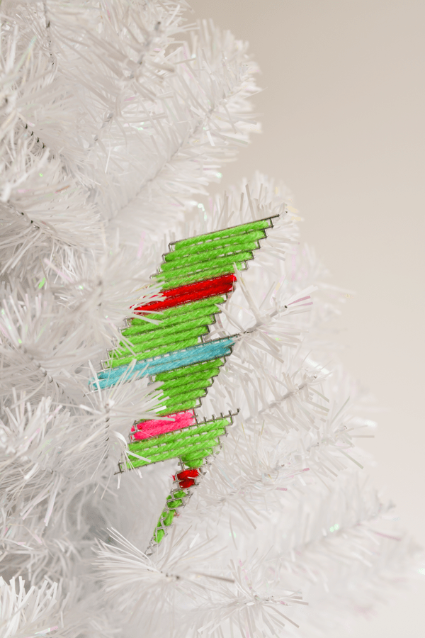 Lightning bolt DIY yarn Christmas ornament.