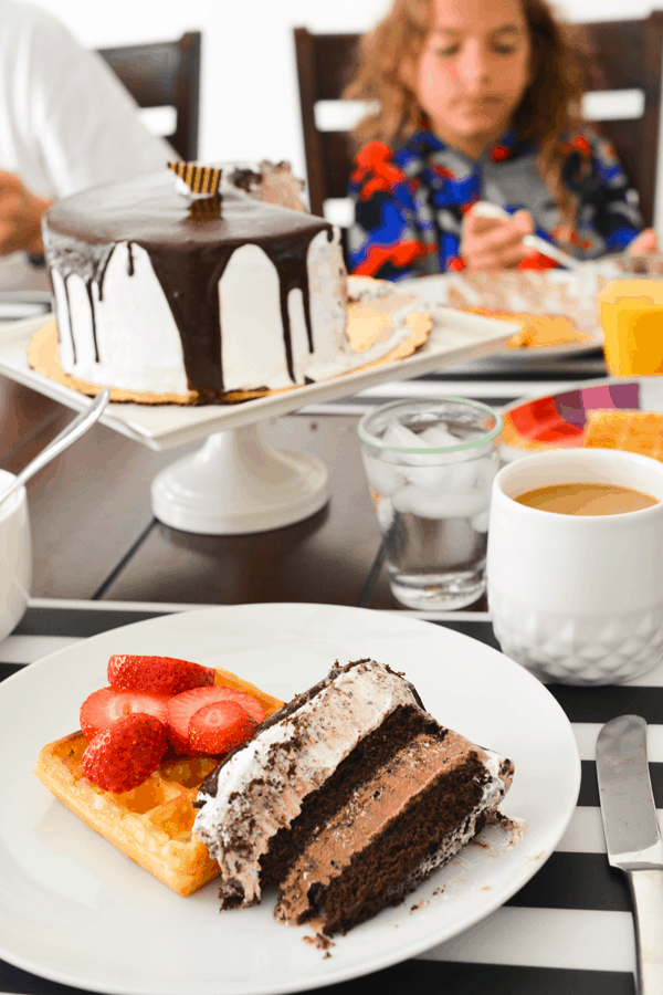 Fun Father's Day celebration idea. Ice Cream Cake for breakfast! It's so yummy with waffles! #spon