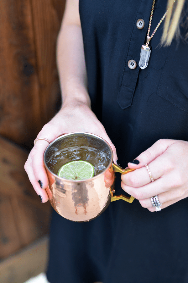 Oak by Absolut Vodka Moscow Mule recipe in a copper mug.