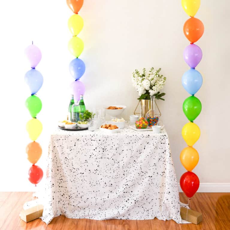 DIY Balloon Column with Rainbow Linking Balloons for St. Patrick’s Day