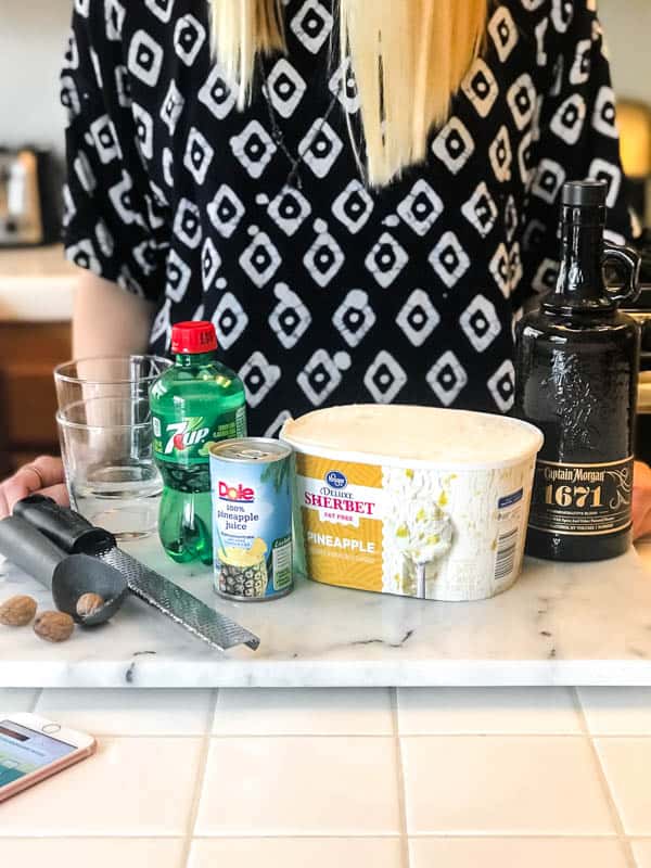 Ingredients to make a Spiced Rum Pineapple Float.