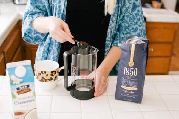 Enjoying 1850 coffee in a french press.