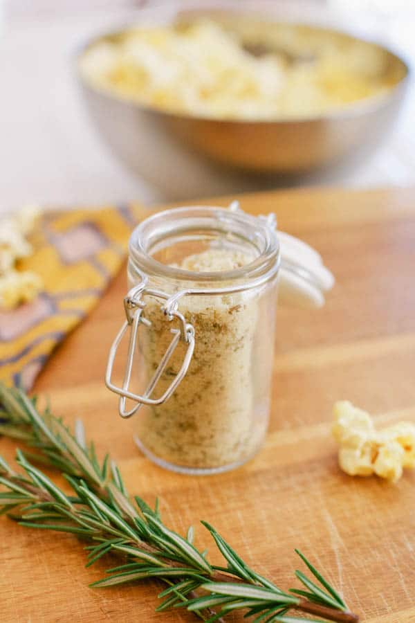 Parmesan Rosemary Popcorn seasoning for movie date night at home.