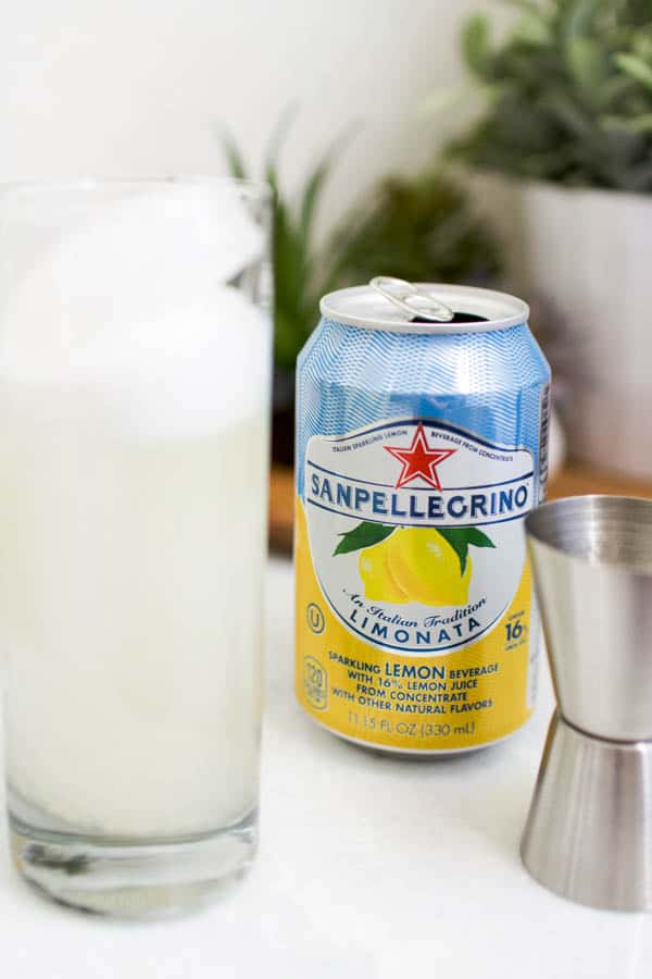 Close up of a lemon San Pellegrino Soda.