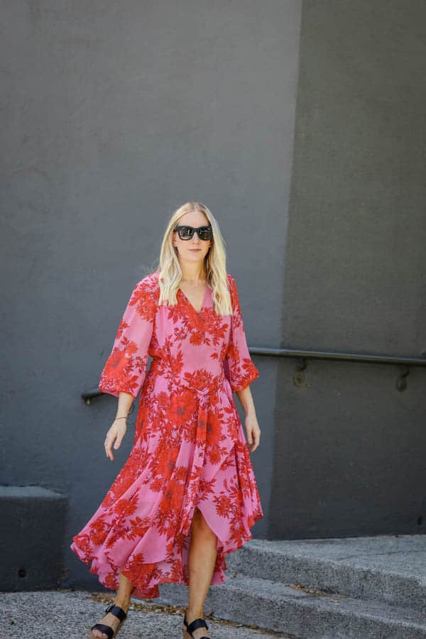 bright boho drama dress from cabi