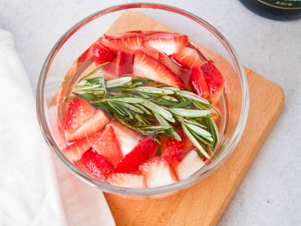 rosemary and sauvignon blanc soaked strawberries