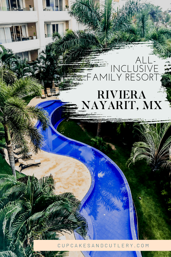 Family friendly resort in Nuevo Vallarta, mexico with text overlay