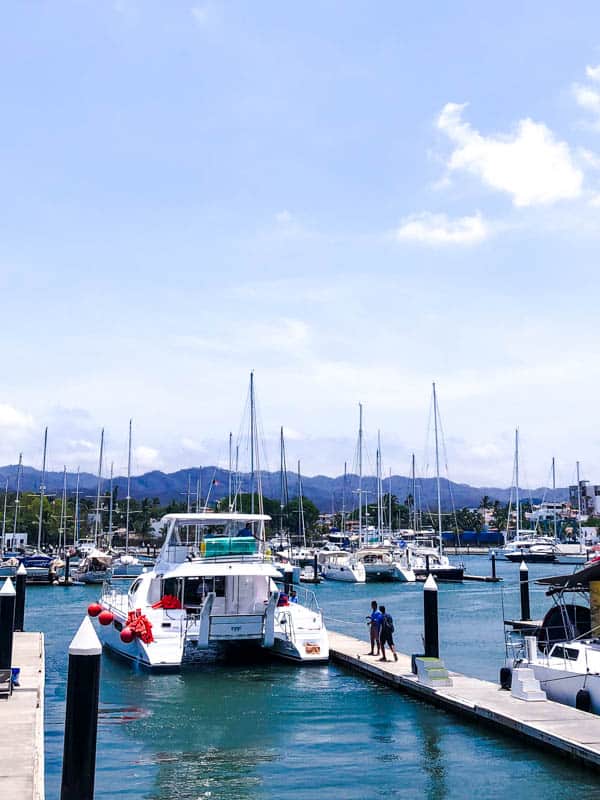 Boat docking in a marina in Nuevo Vallarta, Mexico. 