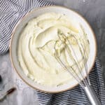 Overhead shot of classic American buttercream in a bowl.