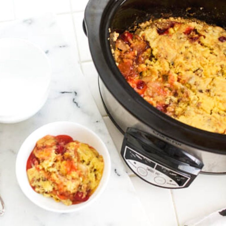 Buttery Apple Cherry Dump Cake Recipe (Made in the Crockpot)