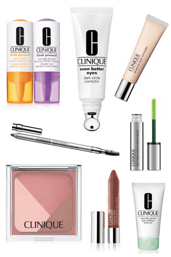 Collage of easy mom makeup products from Clinque.