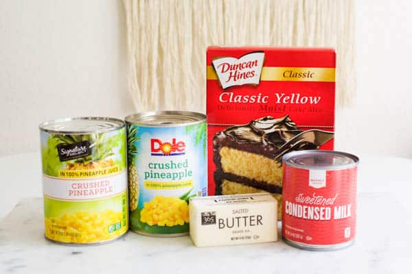 ingredients for pineapple dump cake with condensed milk