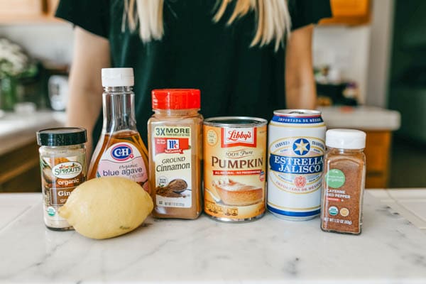 Ingredients for an easy pumpkin michelada.