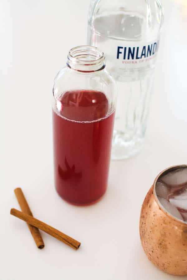 Spiced cranberry juice for using in holiday cocktails.