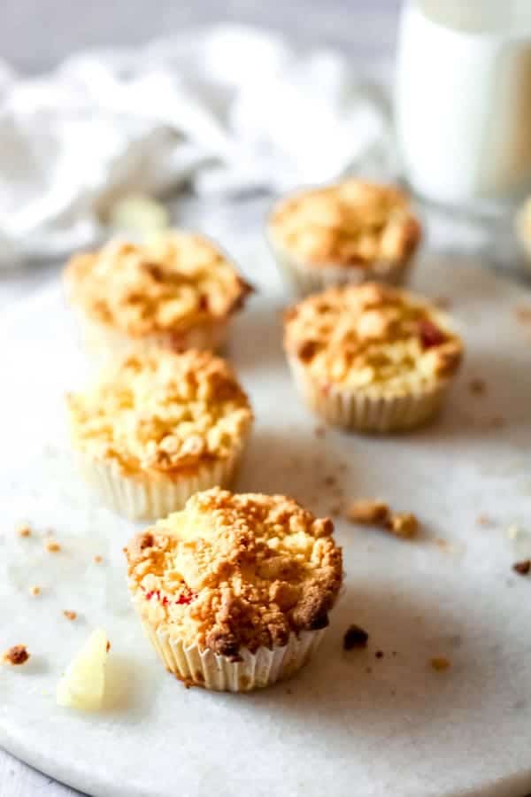 Close up of Cherry Pineapple Dump Cake Cupcakes on a tray.