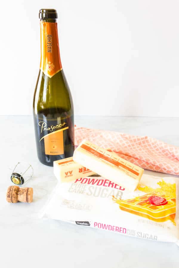 Ingredients on a counter to make Prosecco Buttercream. 