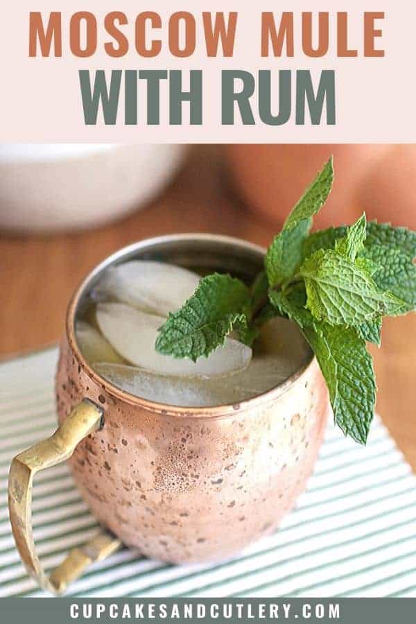 Close up of a copper mule mug filled with ice, fresh mint and a cocktail.