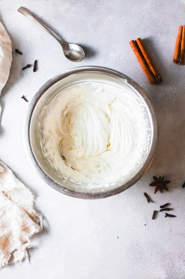 Homemade whipped cream in a bowl.