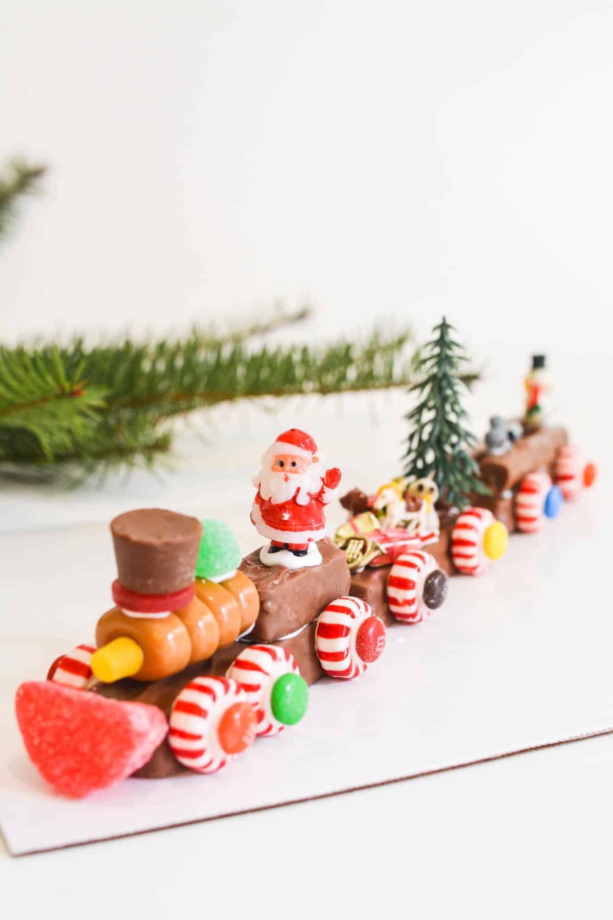 Close up of a christmas candy train.