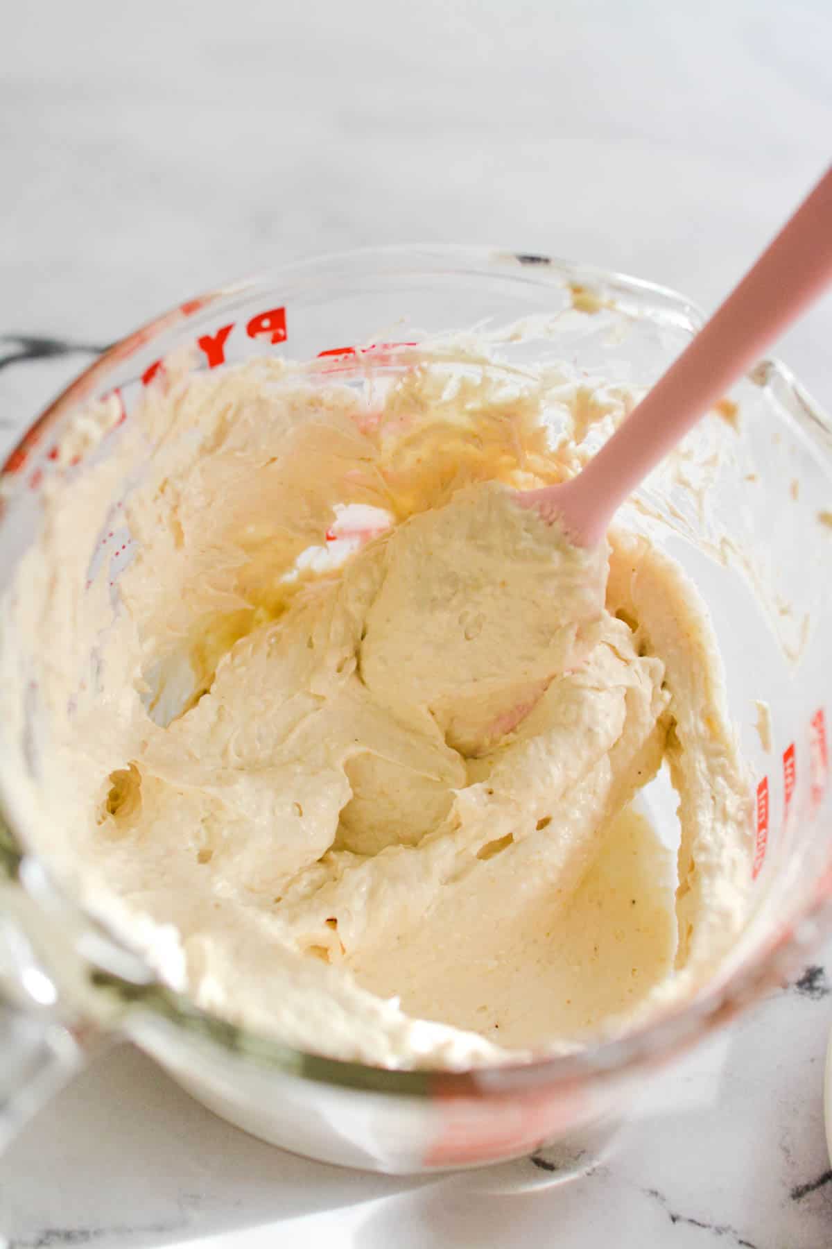 Mixing bowl with cream cheese and horseradish
