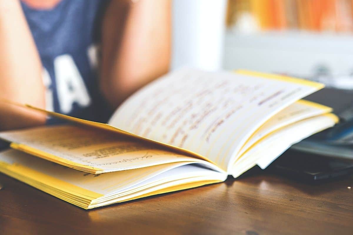 A kid with a journal in front of them.