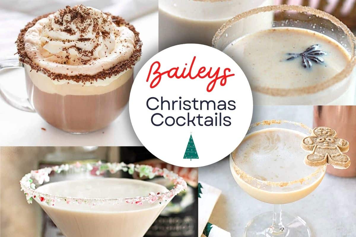 Text - Baileys Christmas Cocktails over a collage of cocktail images.