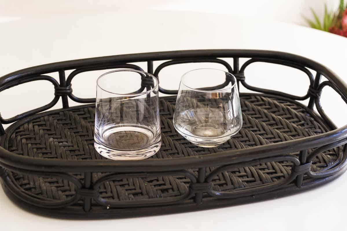 Two types of low ball glasses to use for making cocktails and serving whiskey.