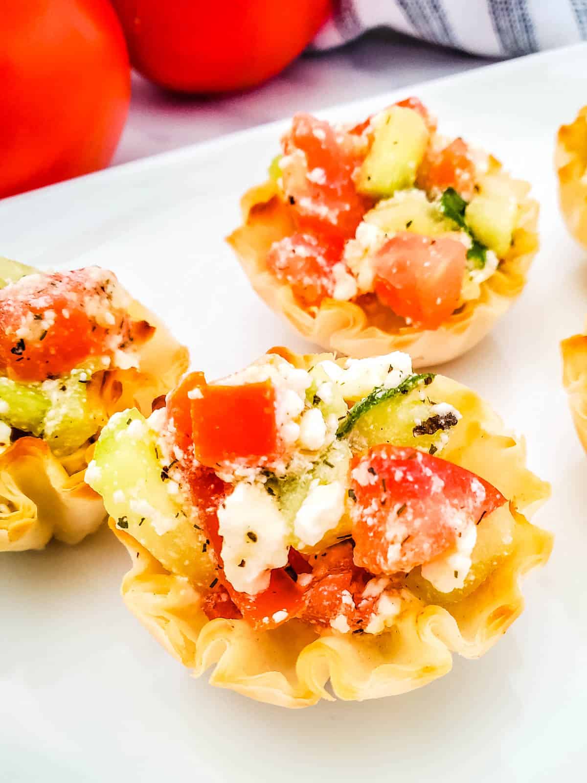 Mediterranean Bites appetizers on a white plate.