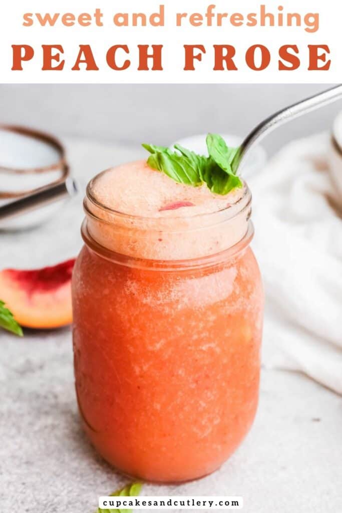 Peach froze in a jar with fresh peach slice in the background.