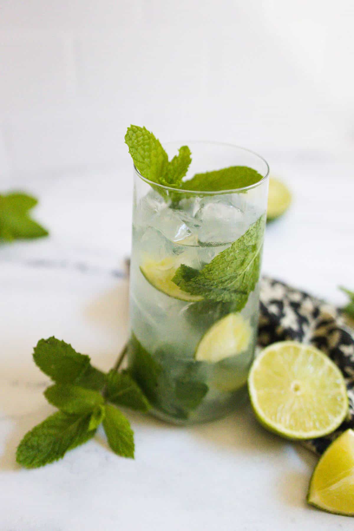 Mojito on a white marble countertop.